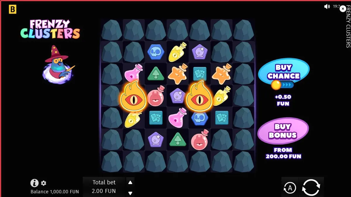 Interface de jogo do slot Frenzy Clusters em um dispositivo móvel