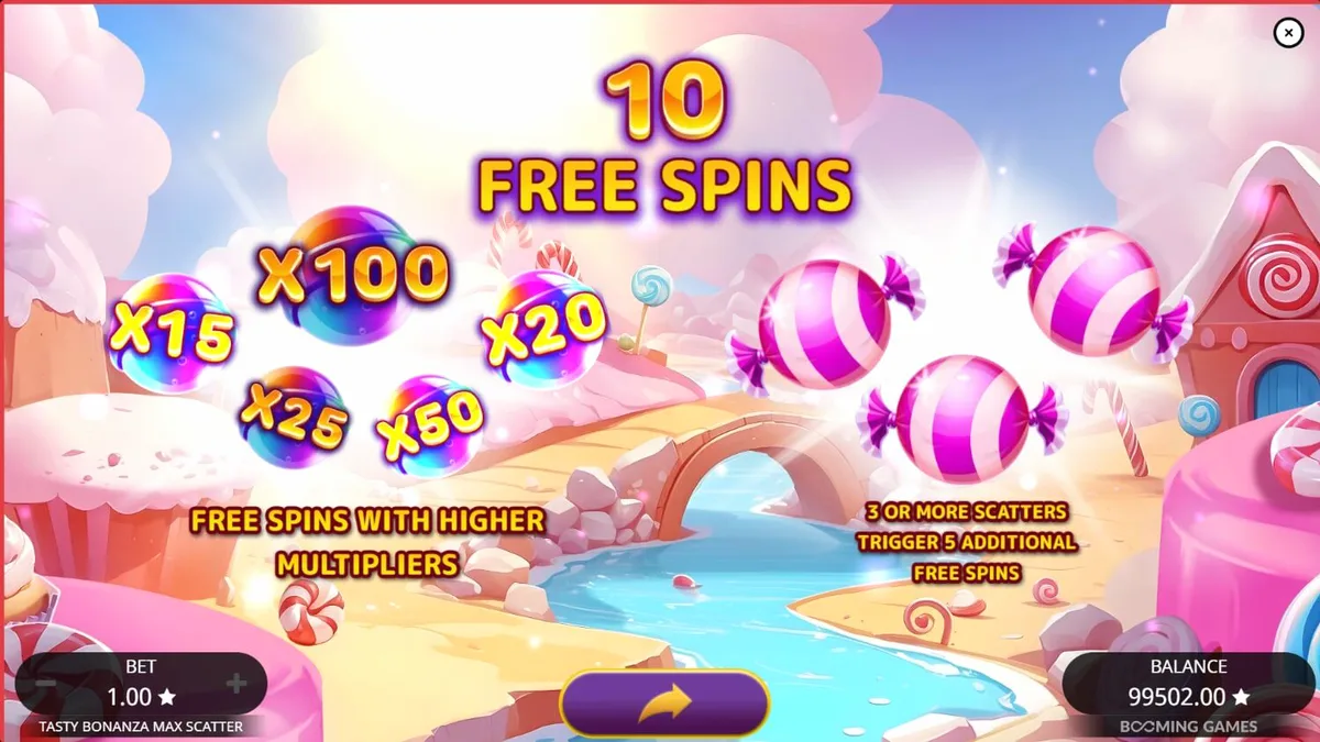 Interface do jogo Tasty Bonanza Max Scatter exibida em um smartphone moderno